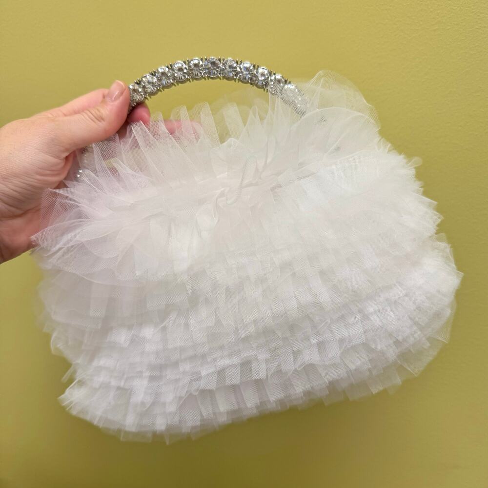 Anthropologie Jewel Badgley Mischka Jazzie Chiffon Ruffle Pouch Clutch Bag